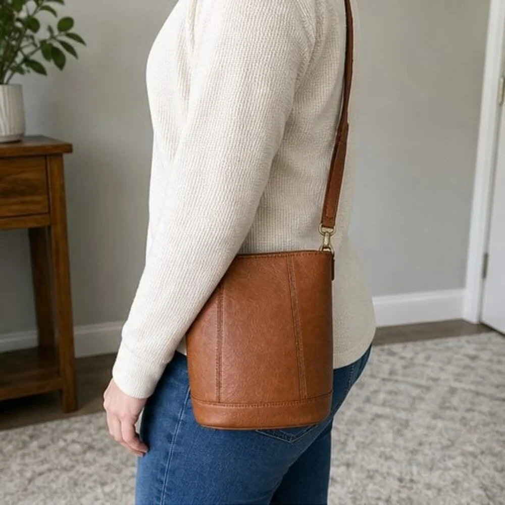 Tan Pebbled Crossbody Bag
